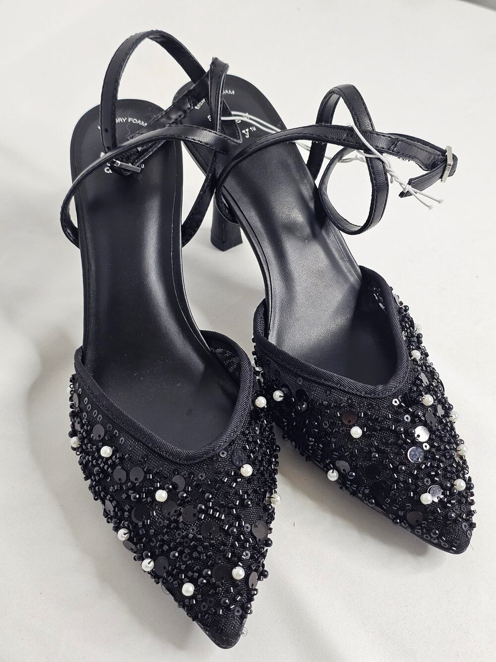 NWT A New‎ Day Ruth Black Embellished Pearl Mesh Pointed Toe 8.5